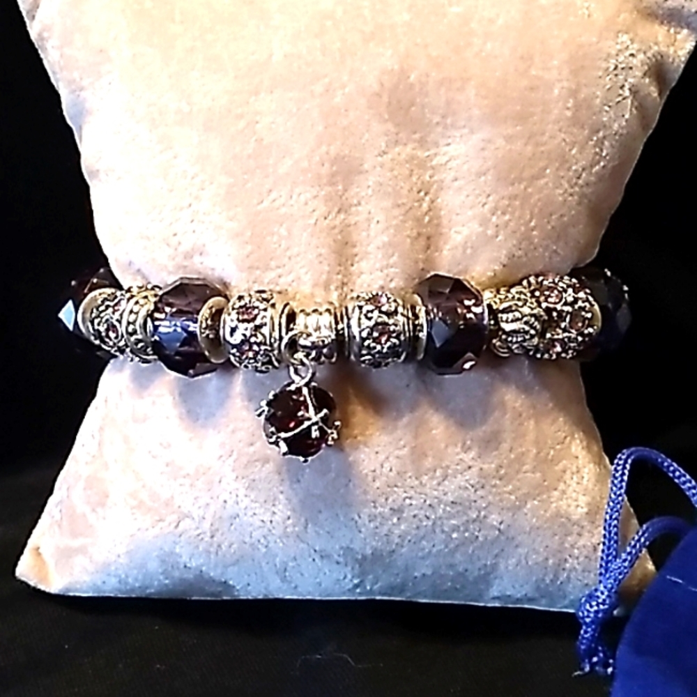 European Charm Purple Crystal Bangle Bracelet